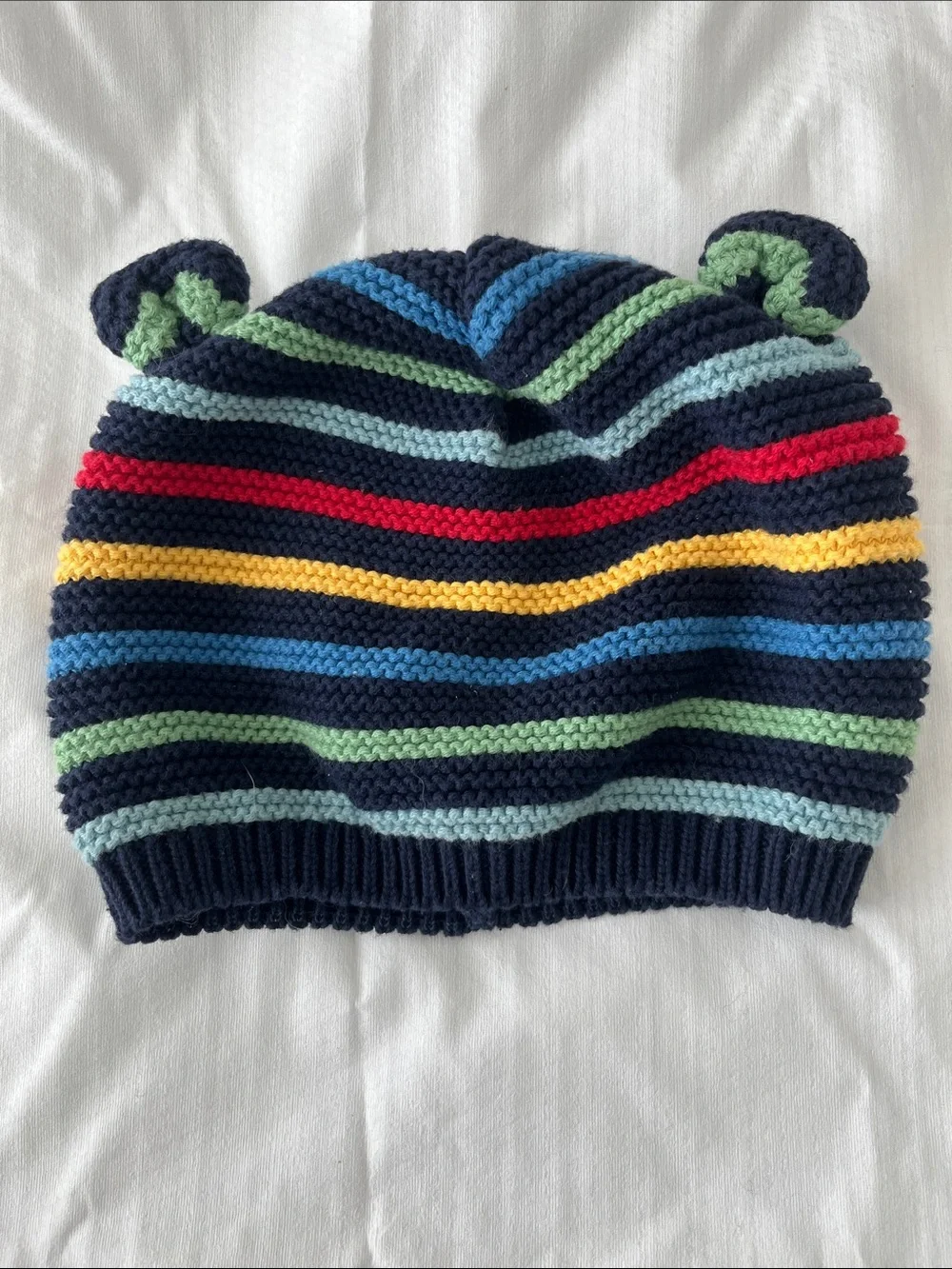 GAP Navy Striped Knit Beanie with Ear Accents  size 18-24 months